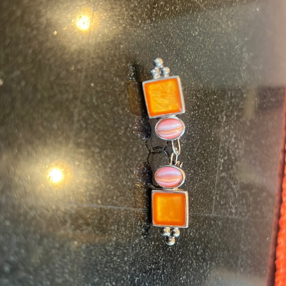 Earrings pink & orange sterling silver